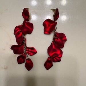 Elegant Red Petal Drop Earrings